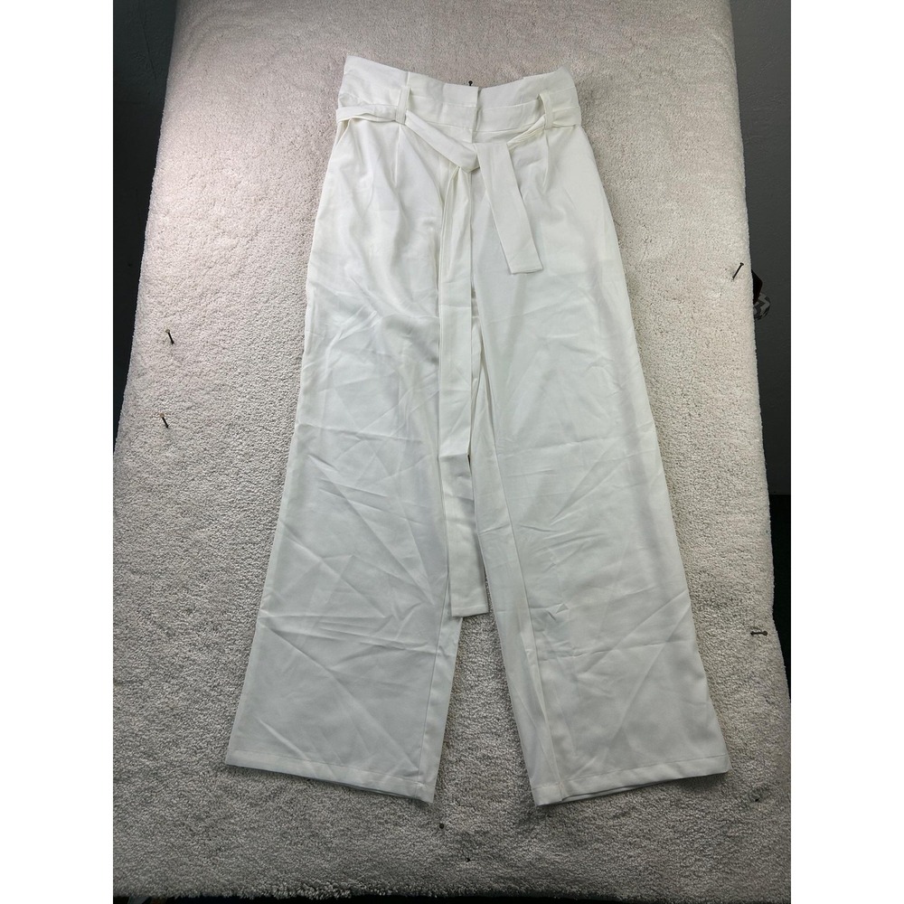 Yazinie Pants Womens XL White Wide Leg Paperbag Waist Belted European Summer New